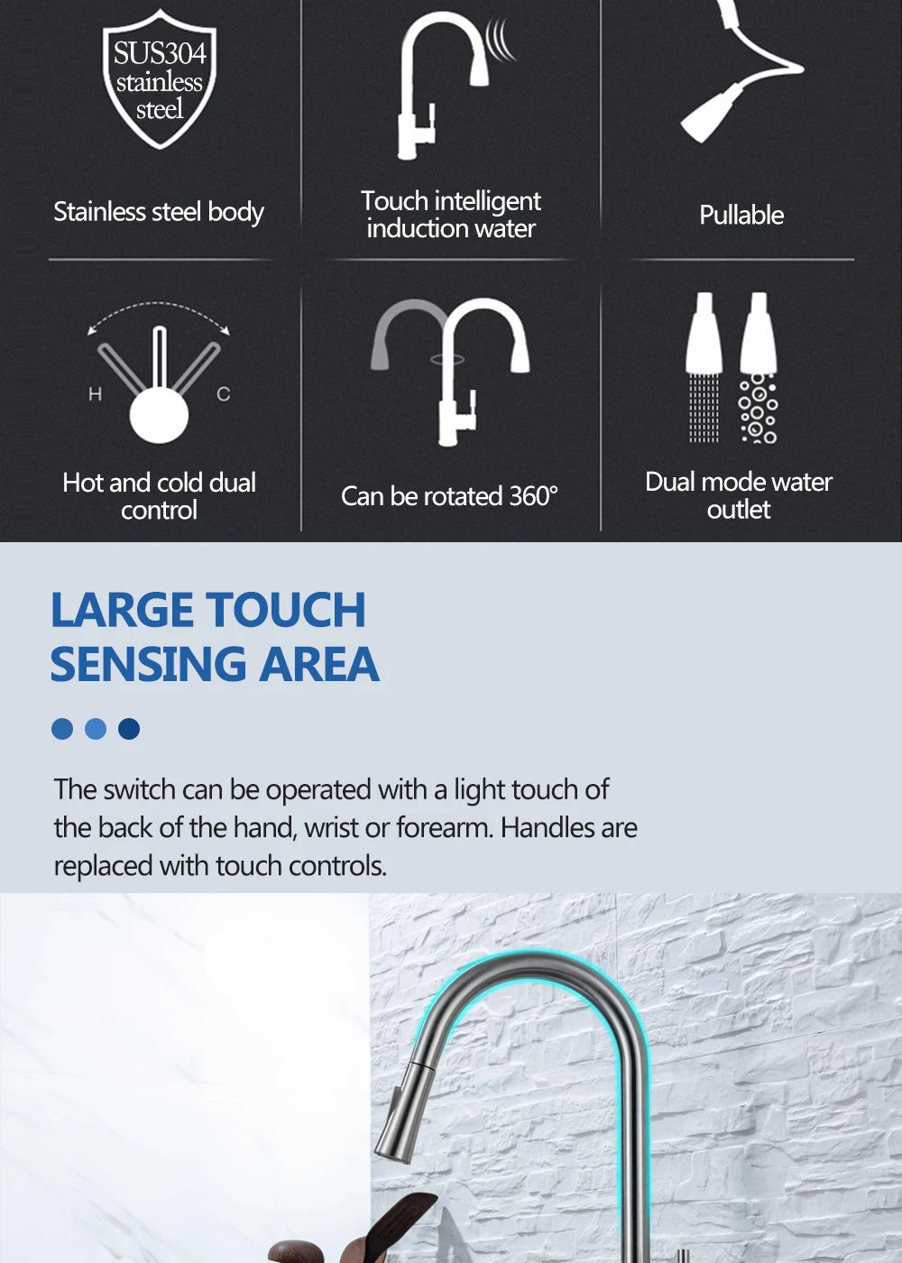 Tap-Touch Control Kitchen Faucet Pull-Out Sensor Stainless Steel