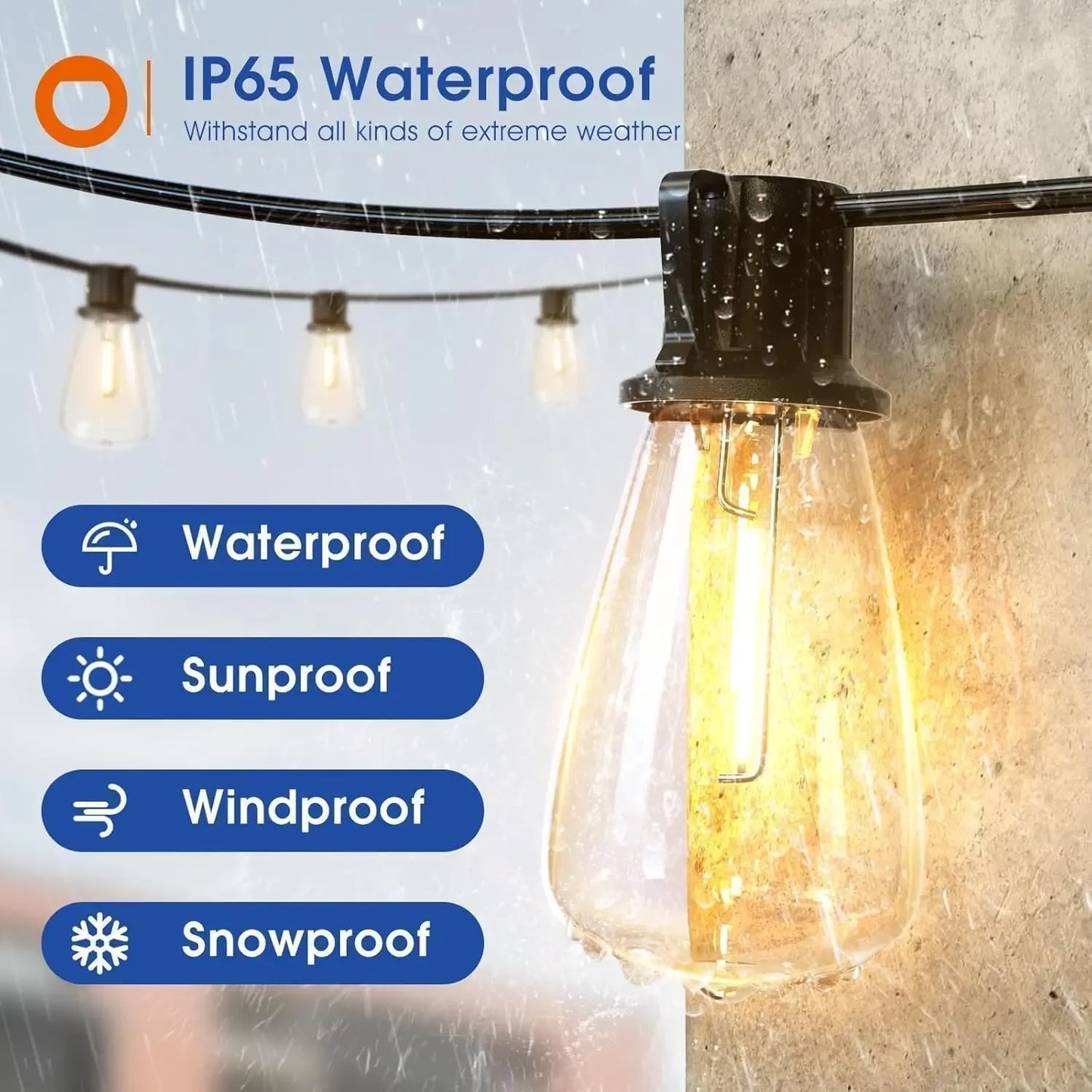 LED Outdoor Waterproof String Patio Lights, Shatterproof, Replaceable, Dimmable