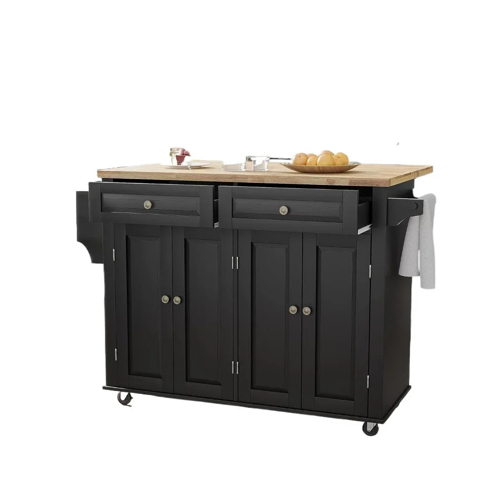 Rolling Kitchen Island Table/Cart, Wood Top, Drop Leaf