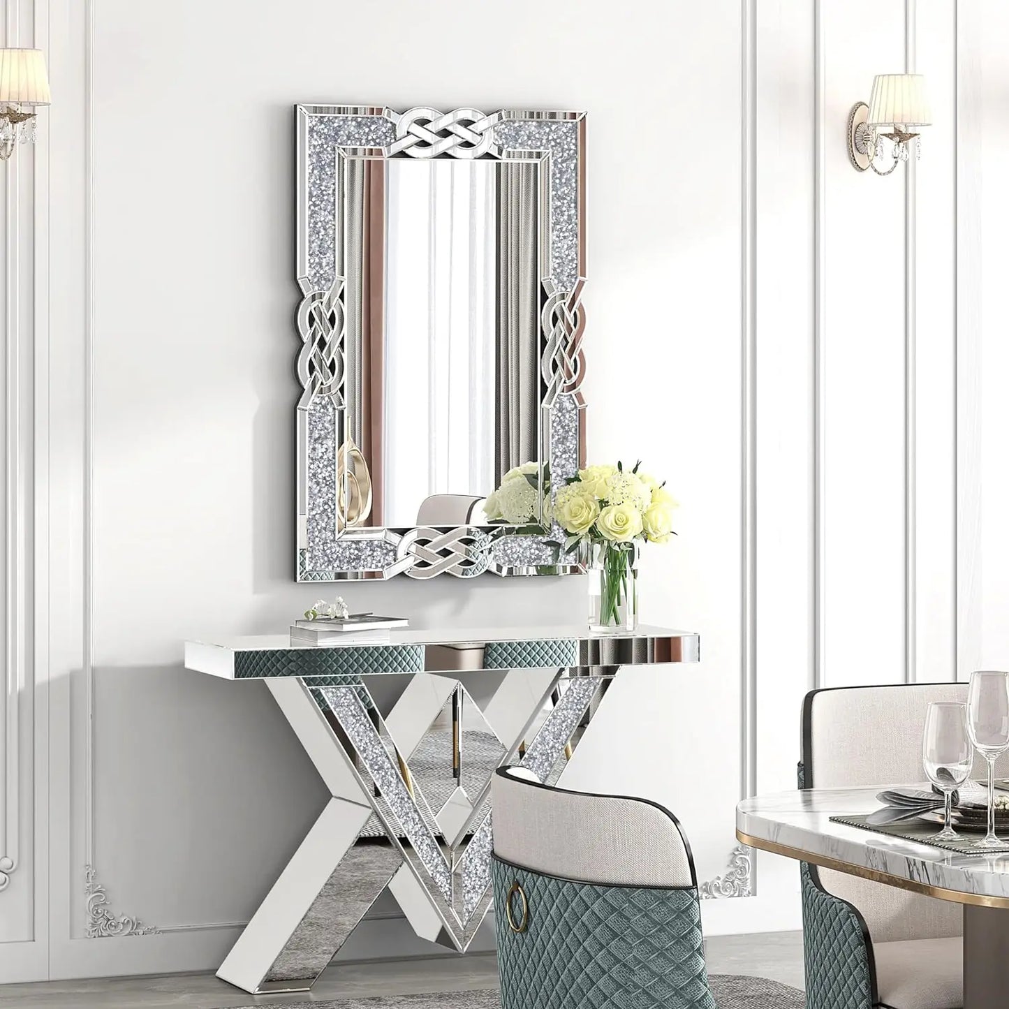 Large Crystal Crush Diamond Decorative Wall Mirror