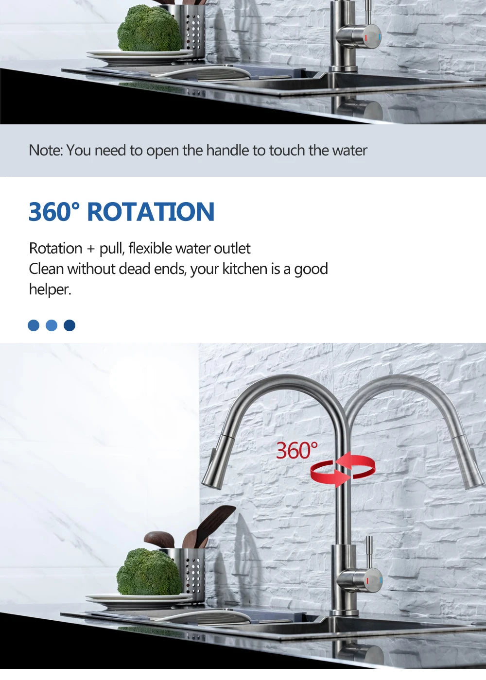 Tap-Touch Control Kitchen Faucet Pull-Out Sensor Stainless Steel