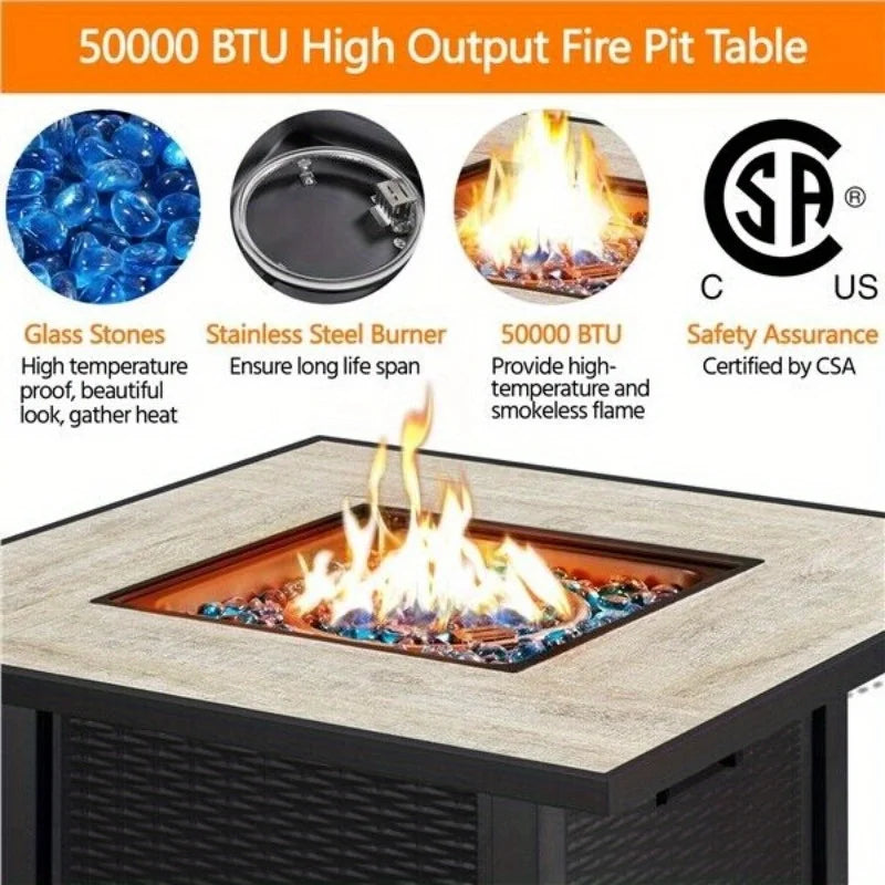 30" Square Outdoor Propane Gas Fire Pit Table