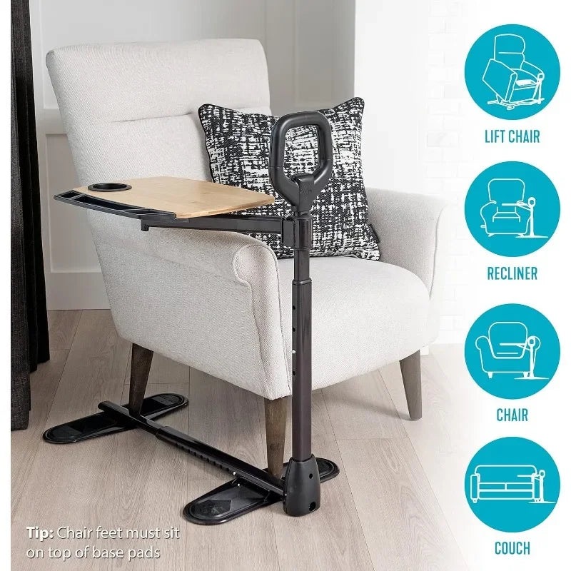 Adjustable Bamboo Swivel Table, Ergonomic Stand Assist Safety Handle