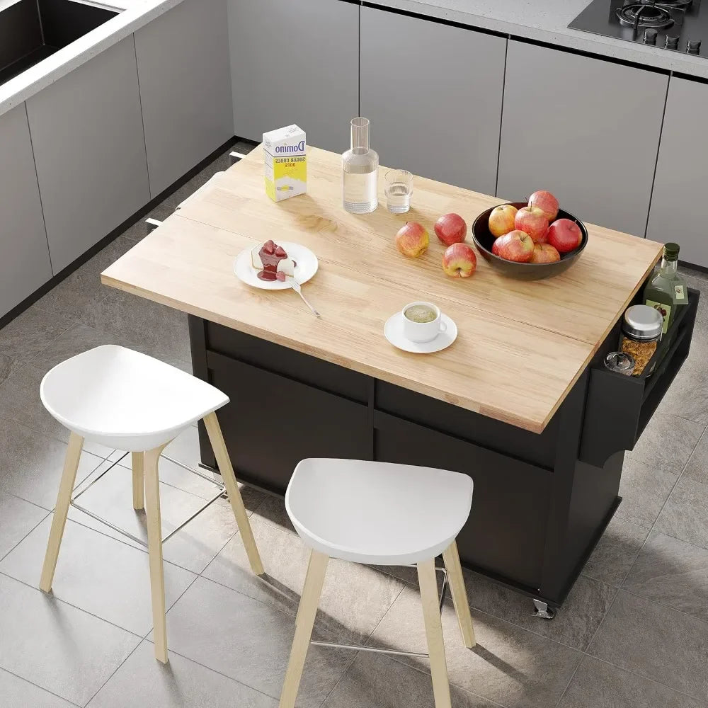 Rolling Kitchen Island Table/Cart, Wood Top, Drop Leaf