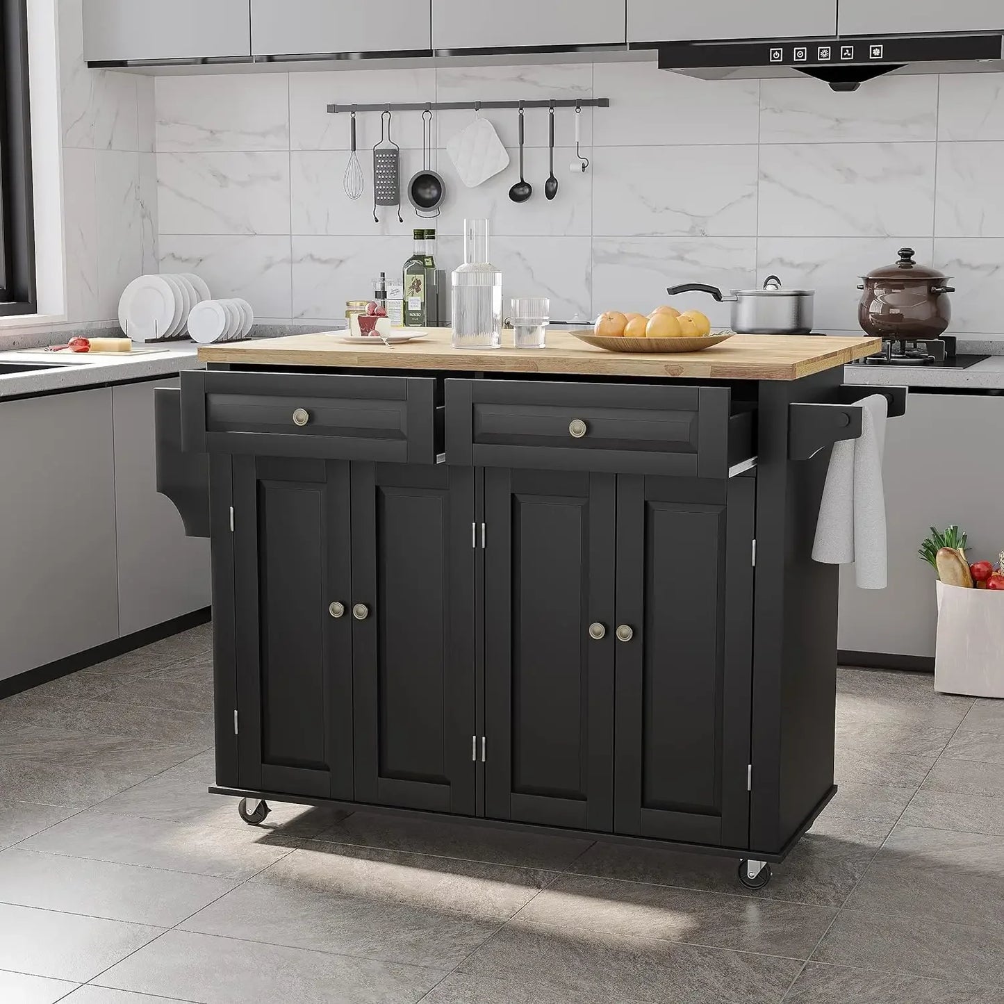 Rolling Kitchen Island Table/Cart, Wood Top, Drop Leaf