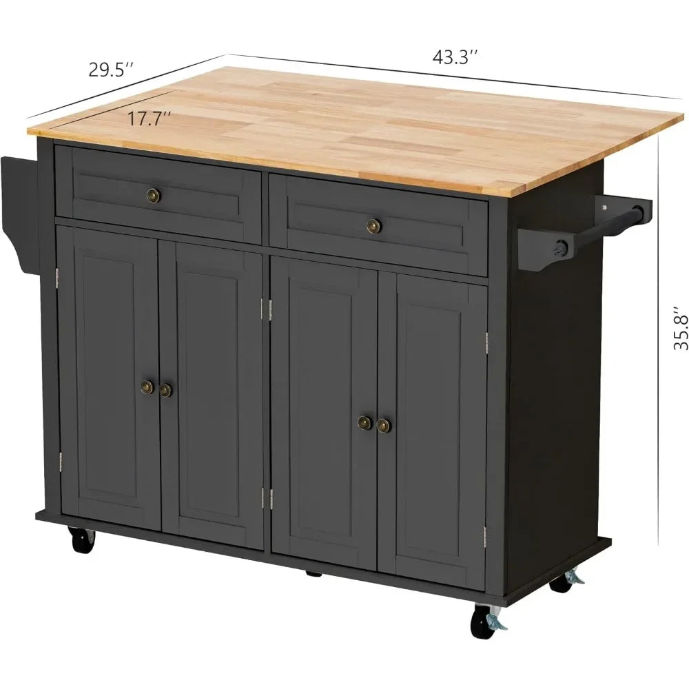 Rolling Kitchen Island Table/Cart, Wood Top, Drop Leaf