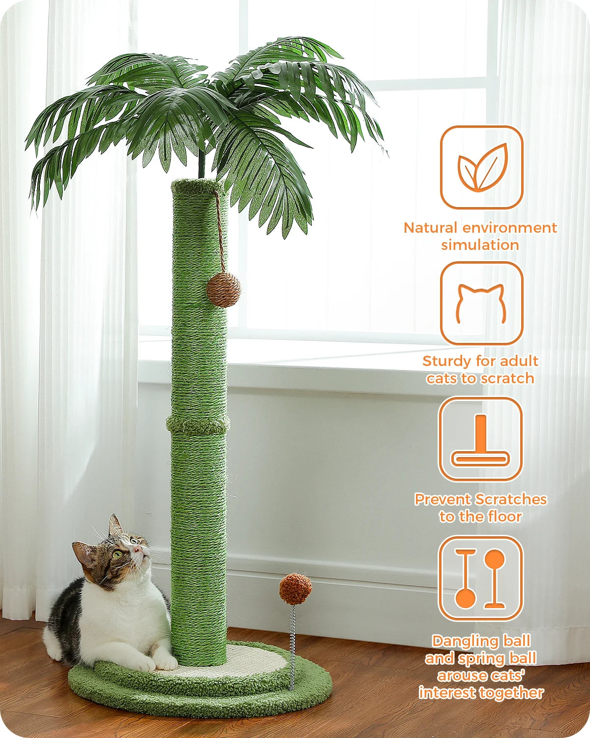 Cat Scratching Post with Interactive Covered Sisal Balls