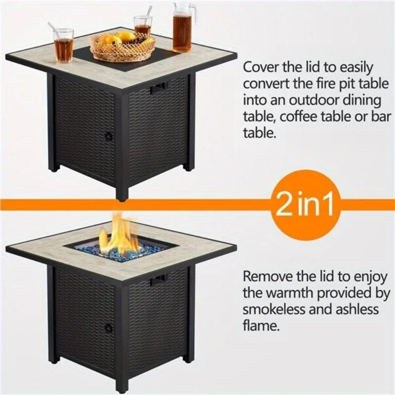 30" Square Outdoor Propane Gas Fire Pit Table
