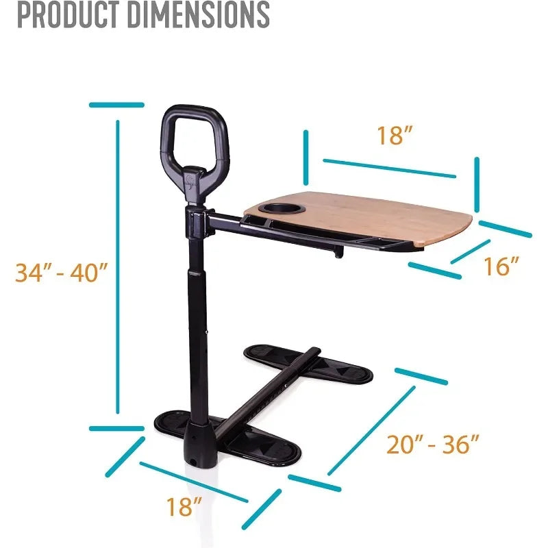 Adjustable Bamboo Swivel Table, Ergonomic Stand Assist Safety Handle
