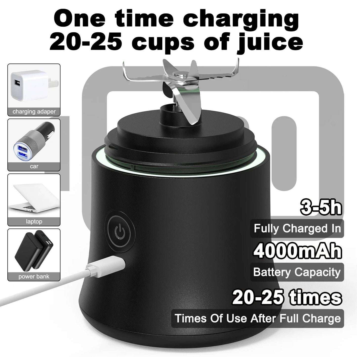 Portable Blender 600ML Electric Juicer Fruit Mixers USB Rechargeable