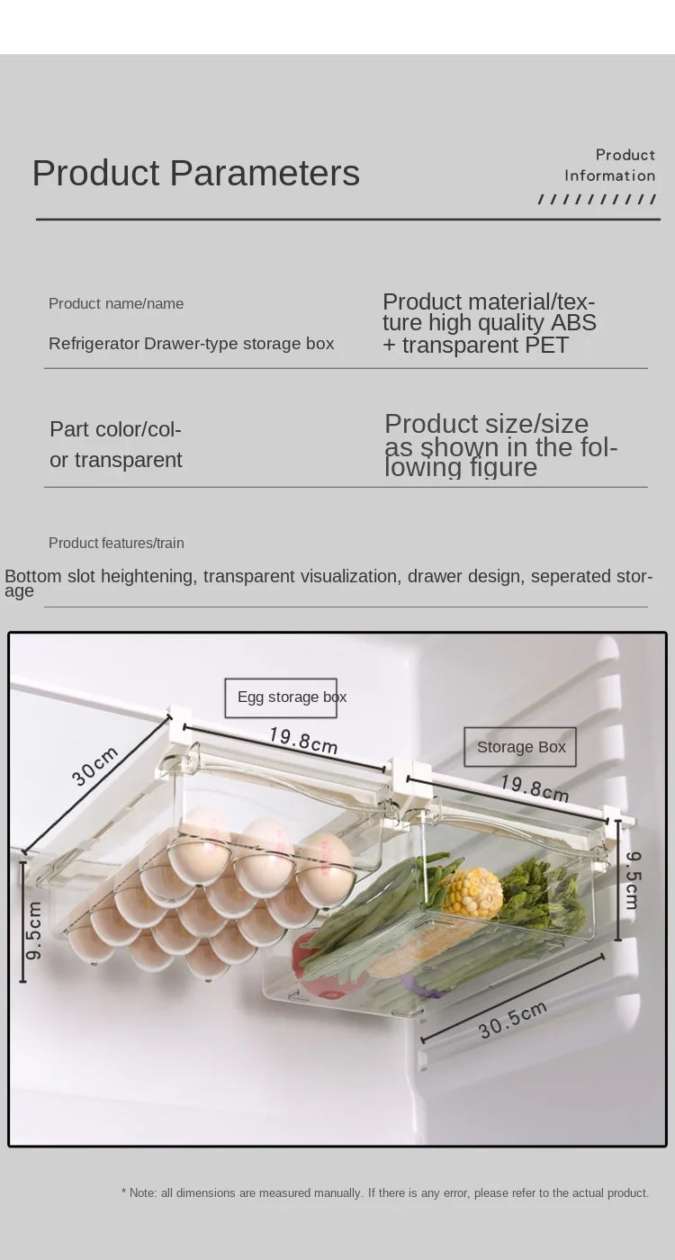 Fridge Organizer Fruit Egg Storage Under-shelf Drawer
