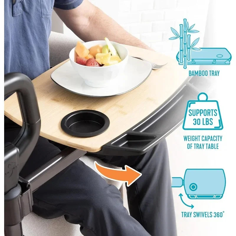 Adjustable Bamboo Swivel Table, Ergonomic Stand Assist Safety Handle