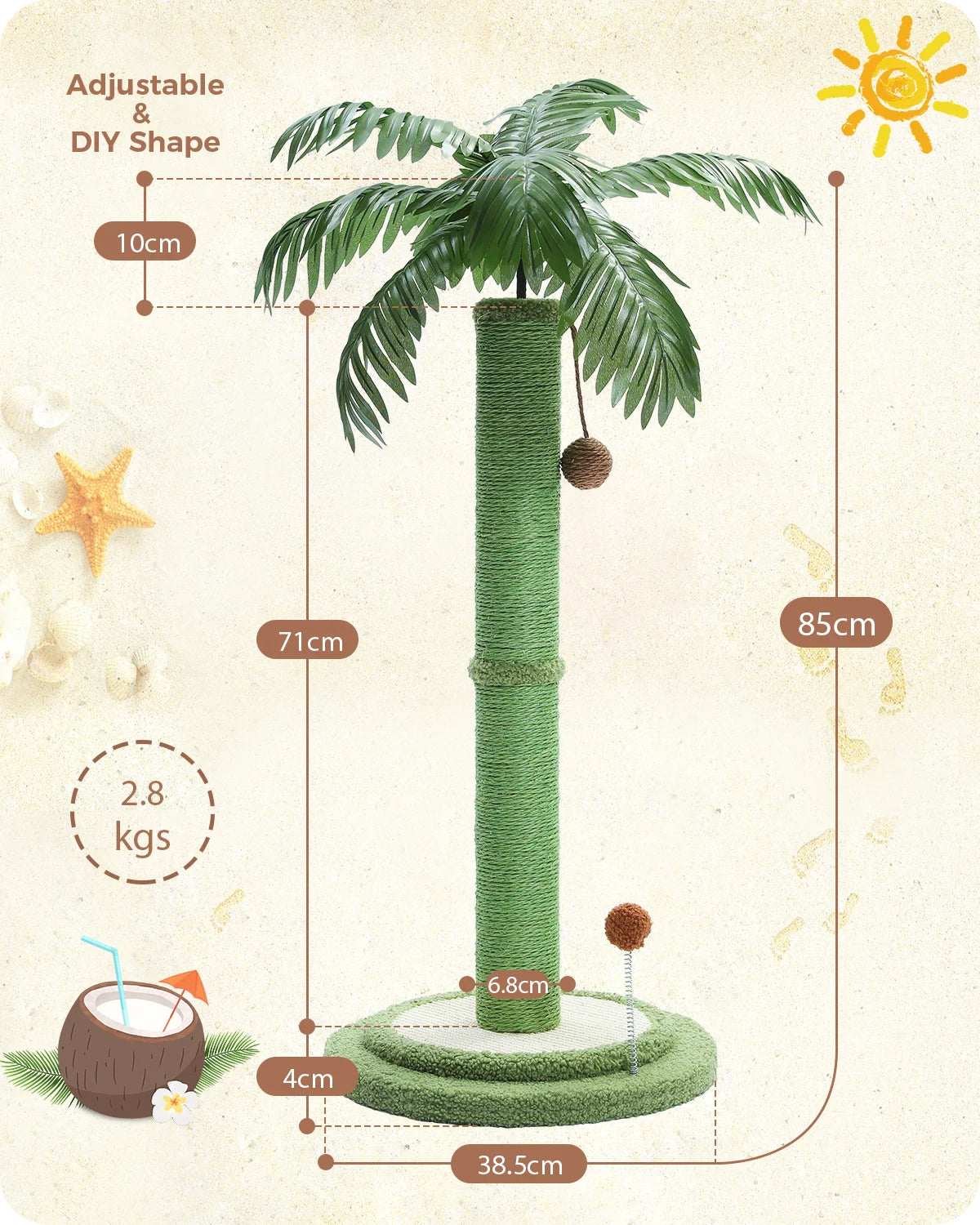 Cat Scratching Post with Interactive Covered Sisal Balls