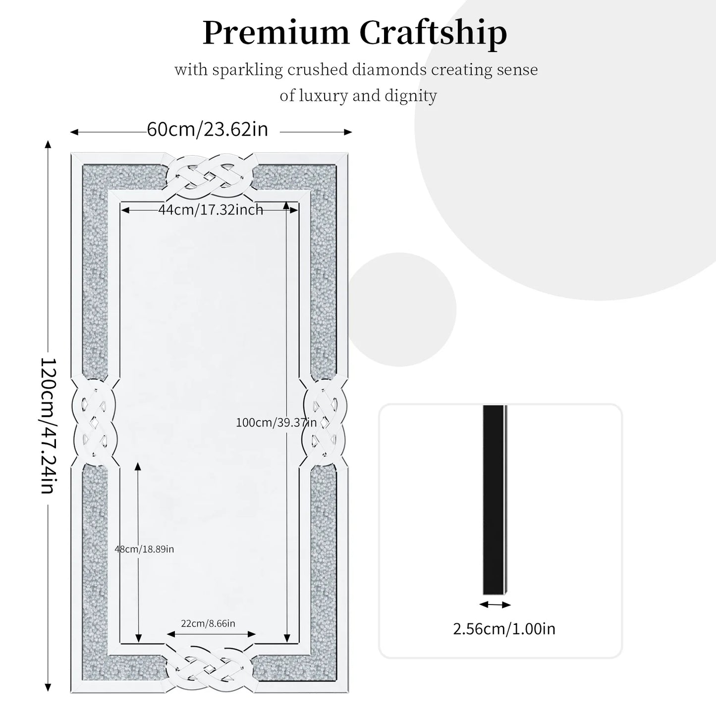 Large Crystal Crush Diamond Decorative Wall Mirror