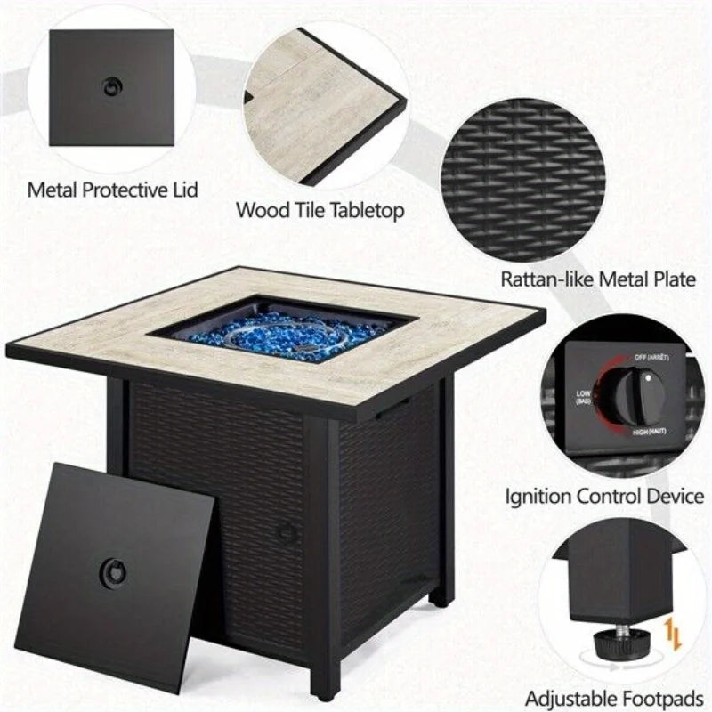 30" Square Outdoor Propane Gas Fire Pit Table