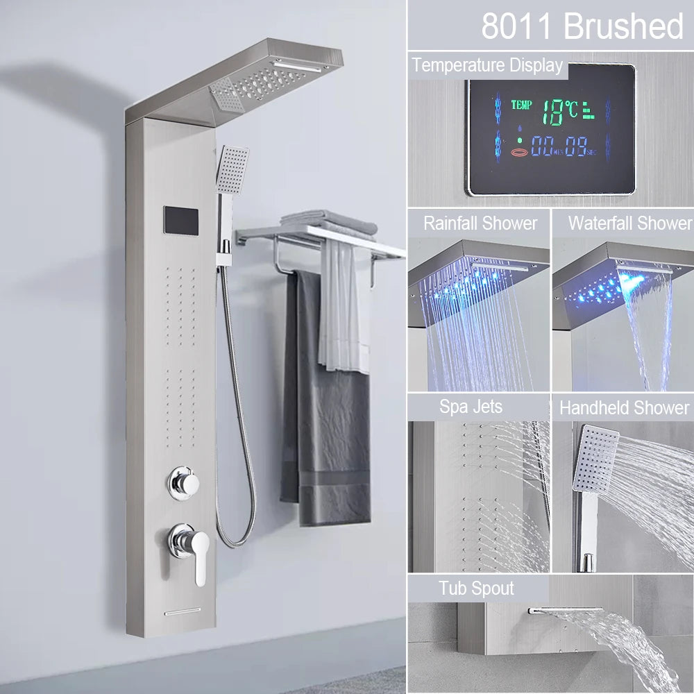 LED Rain Shower Waterfall Digital Display Faucet Set