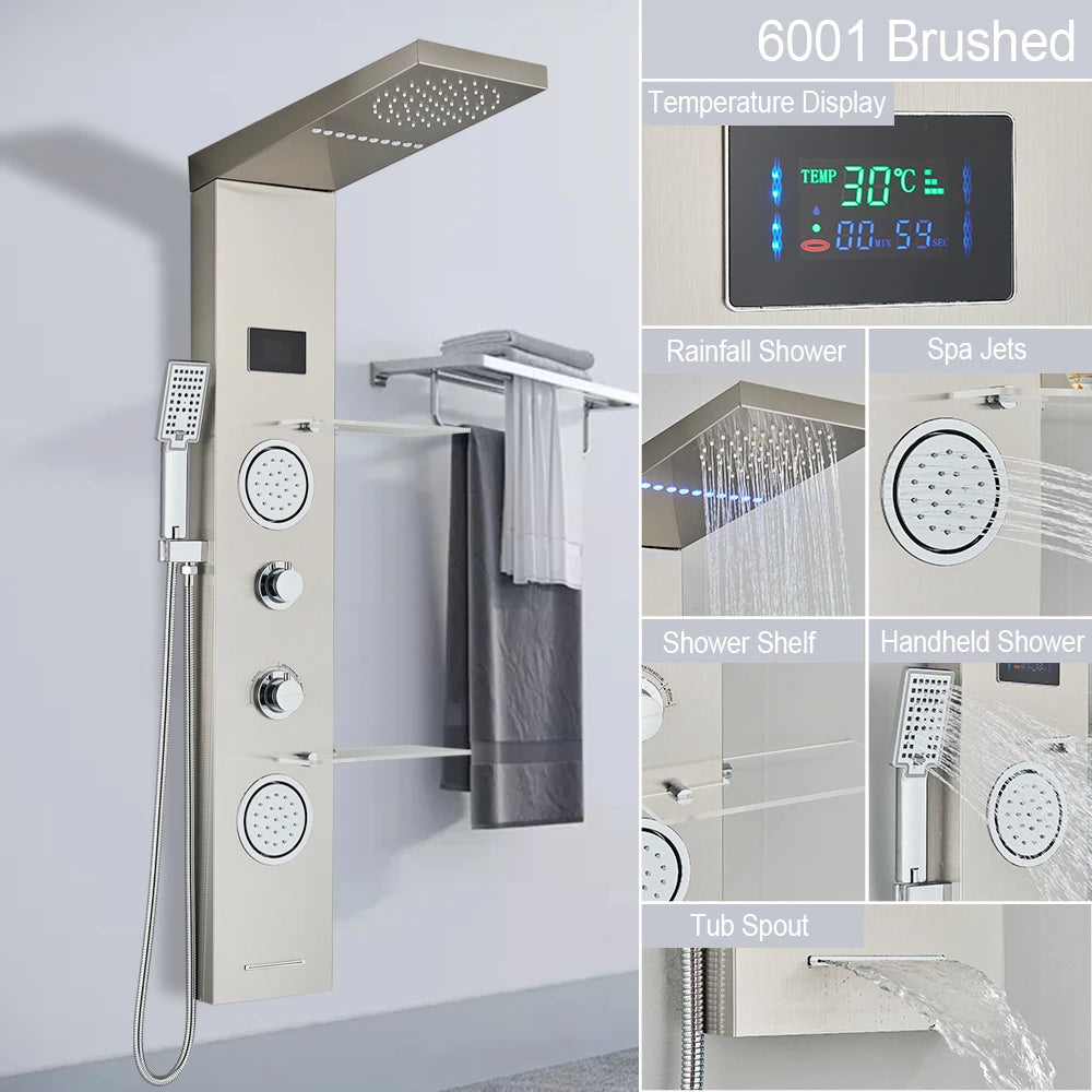 LED Rain Shower Waterfall Digital Display Faucet Set