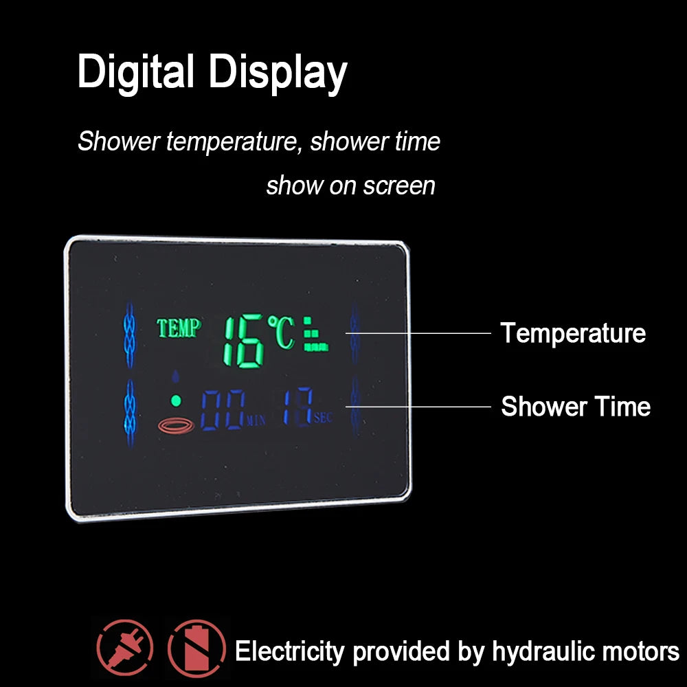 LED Rain Shower Waterfall Digital Display Faucet Set