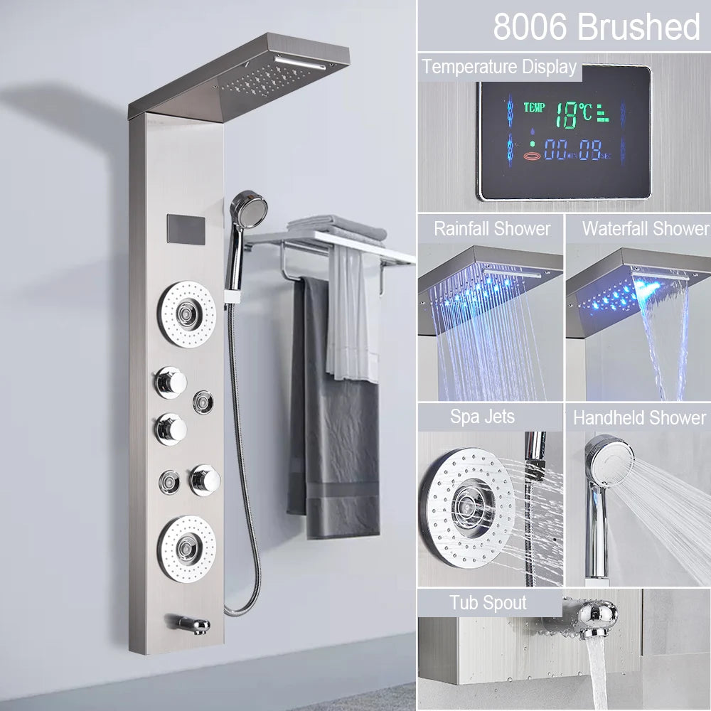 LED Rain Shower Waterfall Digital Display Faucet Set