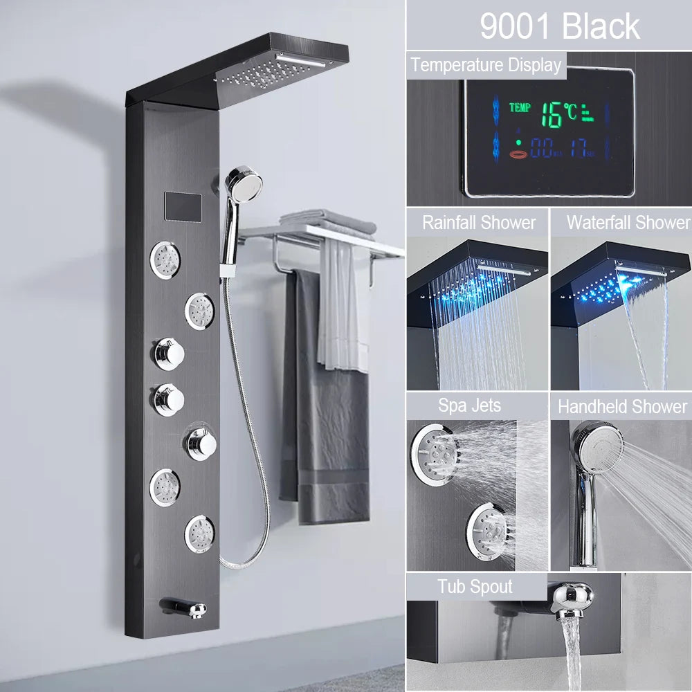 LED Rain Shower Waterfall Digital Display Faucet Set