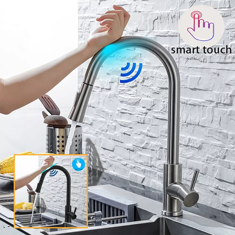 Tap-Touch Control Kitchen Faucet Pull-Out Sensor Stainless Steel