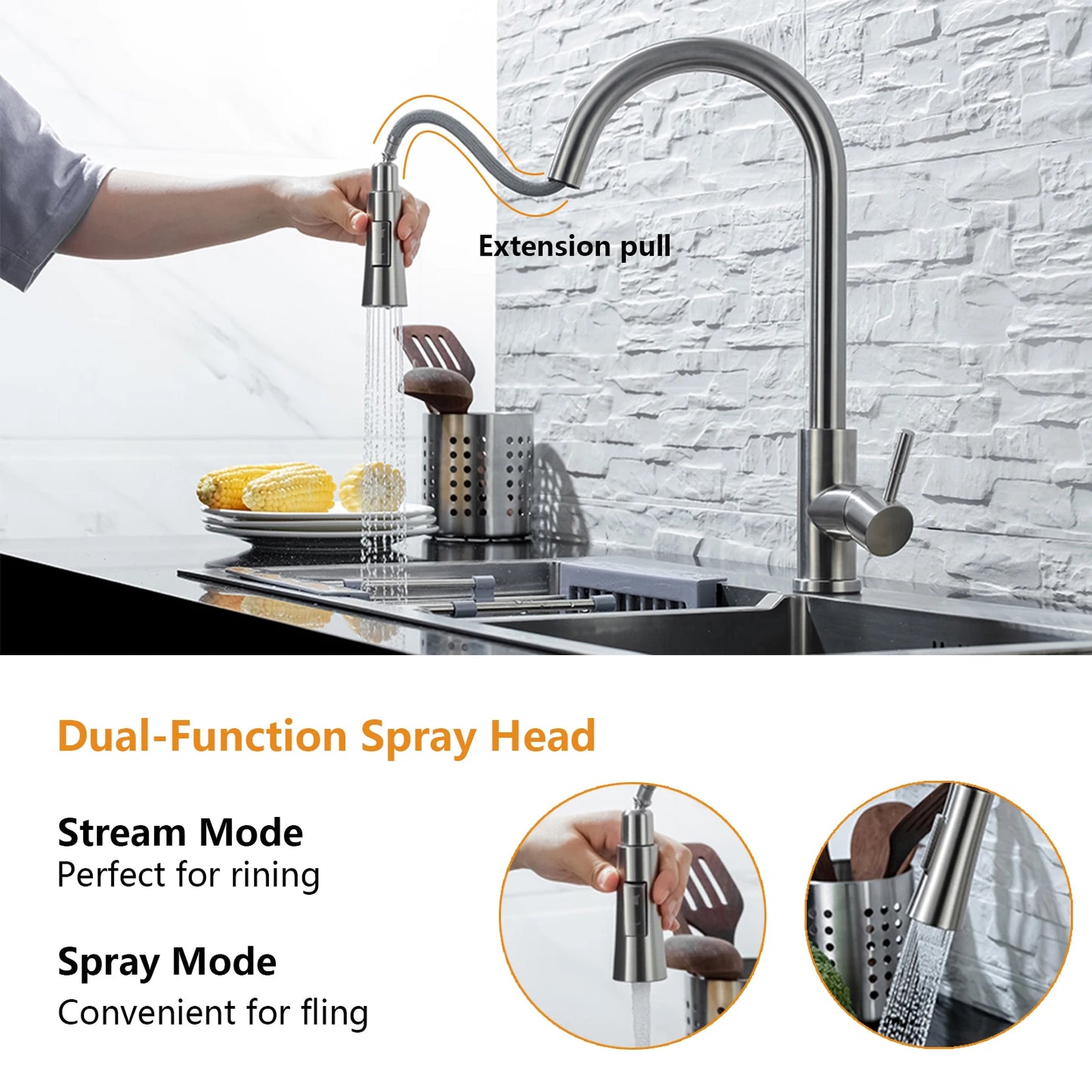 Tap-Touch Control Kitchen Faucet Pull-Out Sensor Stainless Steel