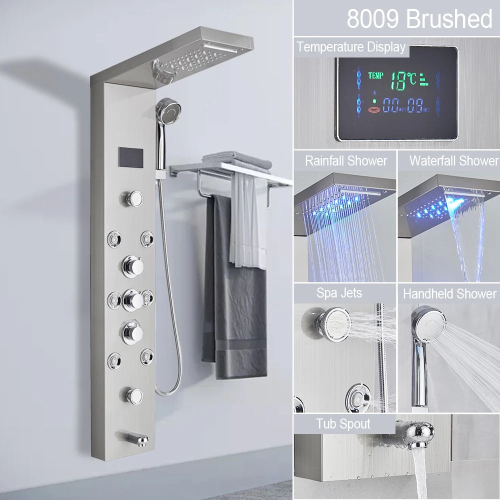 LED Rain Shower Waterfall Digital Display Faucet Set