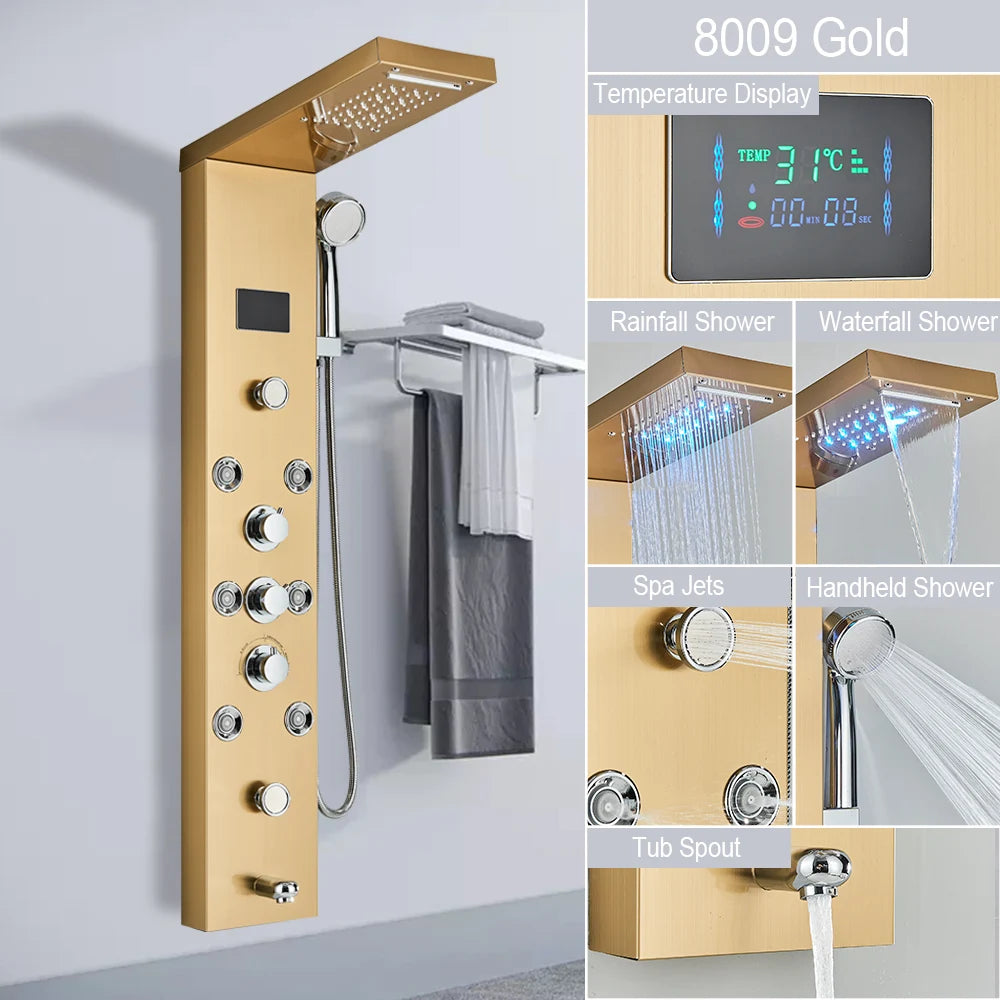 LED Rain Shower Waterfall Digital Display Faucet Set