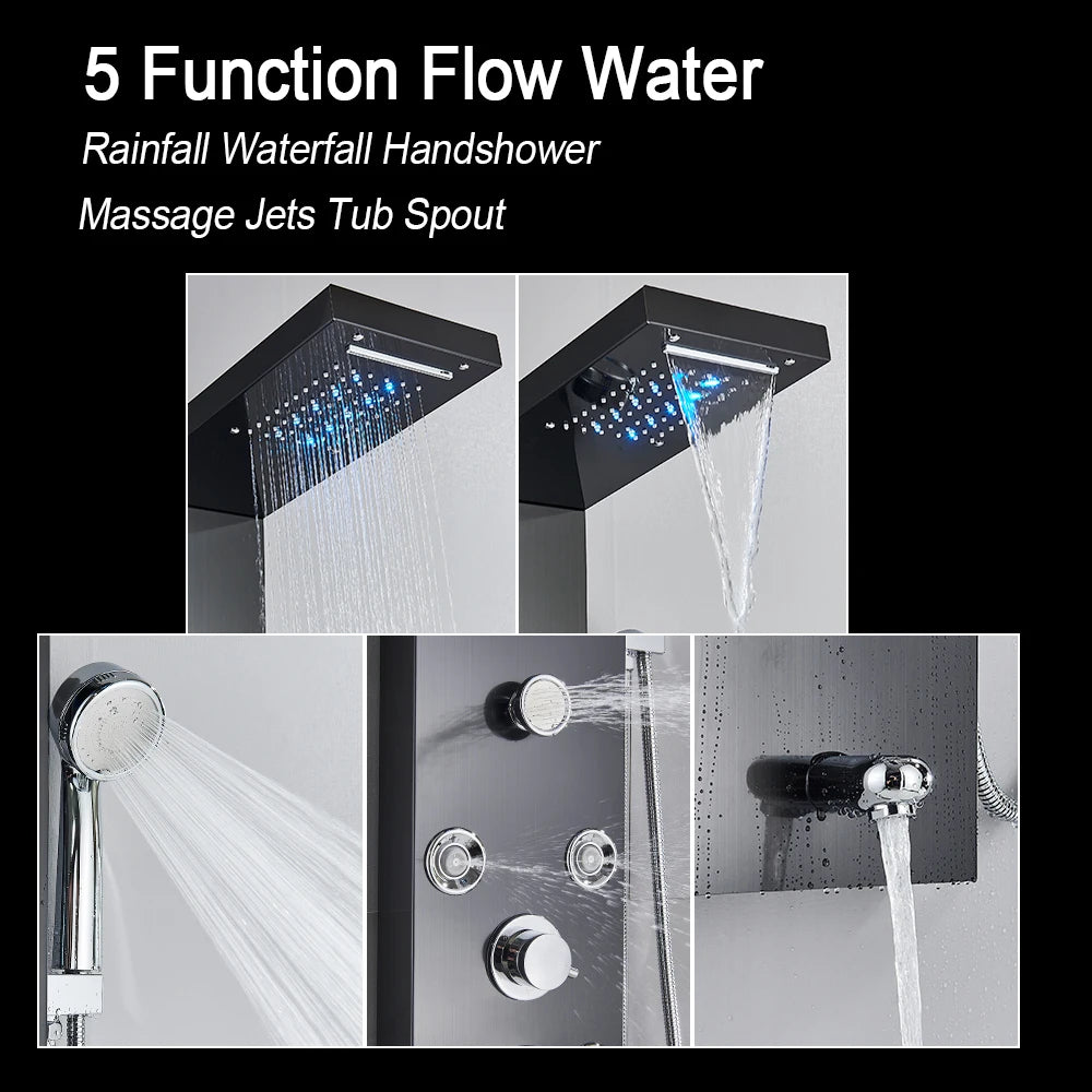 LED Rain Shower Waterfall Digital Display Faucet Set