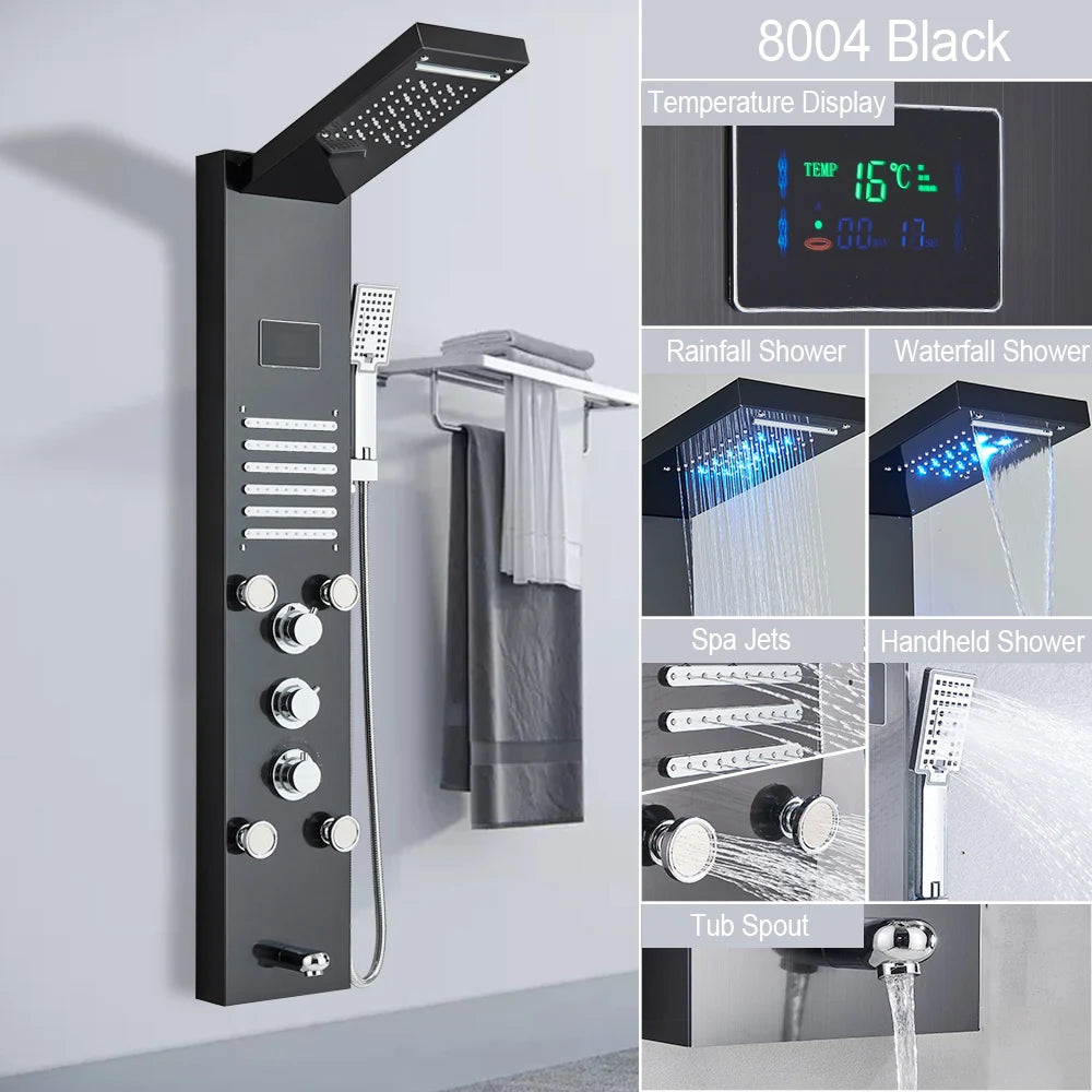 LED Rain Shower Waterfall Digital Display Faucet Set