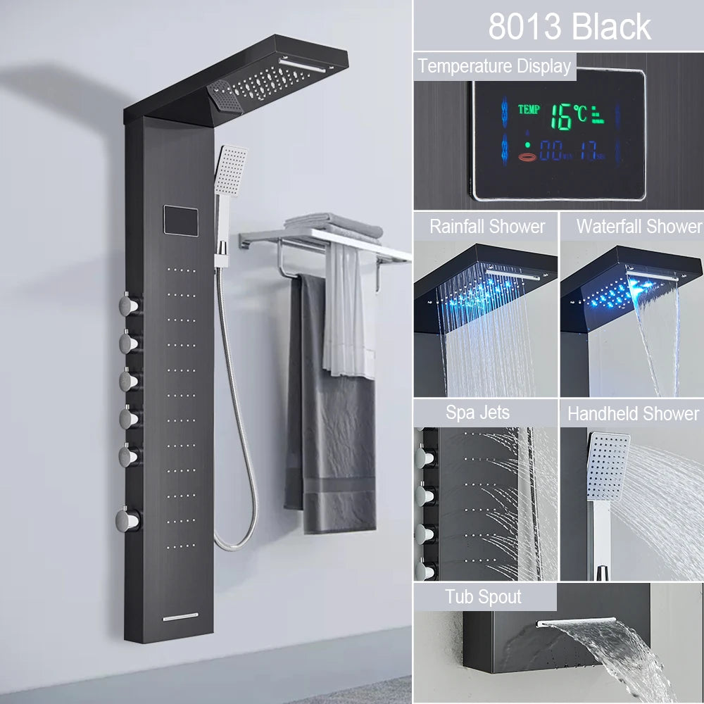 LED Rain Shower Waterfall Digital Display Faucet Set