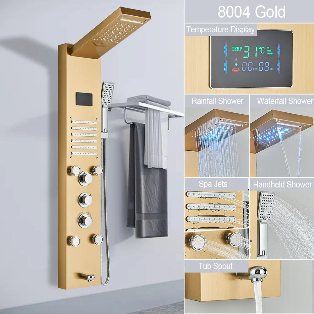 LED Rain Shower Waterfall Digital Display Faucet Set