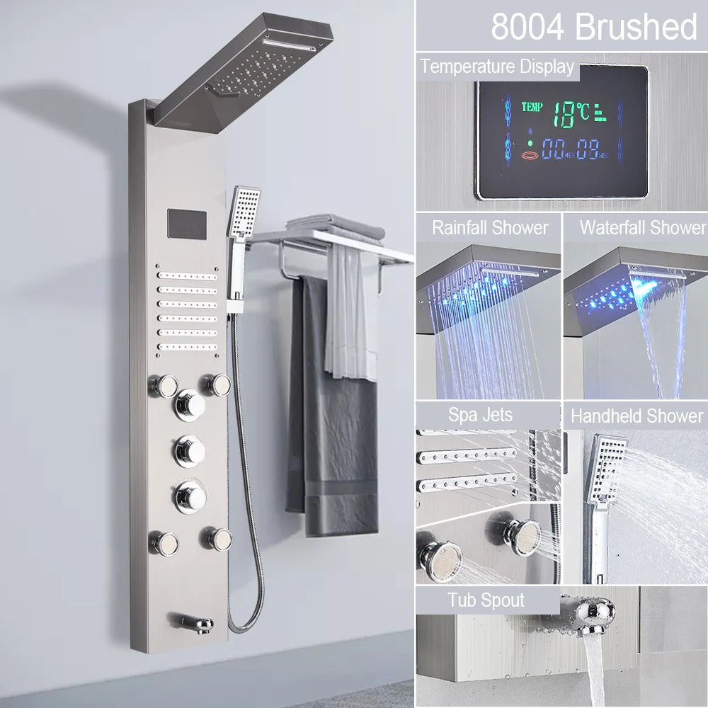 LED Rain Shower Waterfall Digital Display Faucet Set