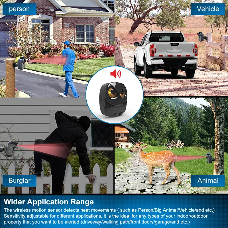 Wireless Driveway Security Alarm Waterproof PIR Motion Detector