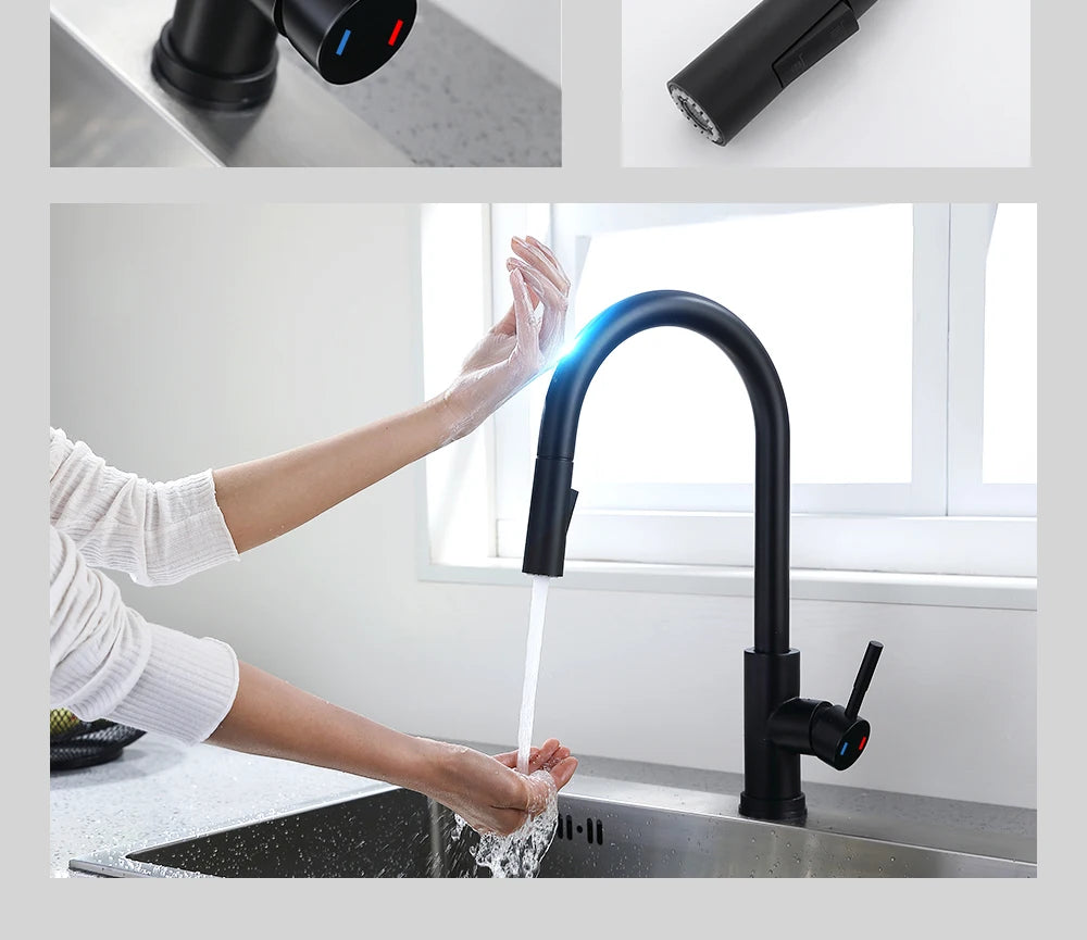 Tap-Touch Control Kitchen Faucet Pull-Out Sensor Stainless Steel