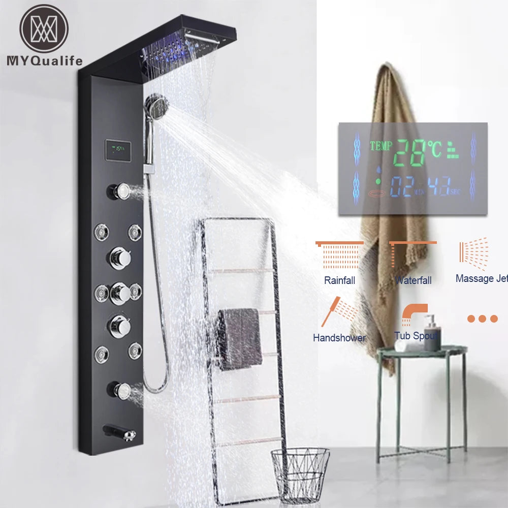 LED Rain Shower Waterfall Digital Display Faucet Set