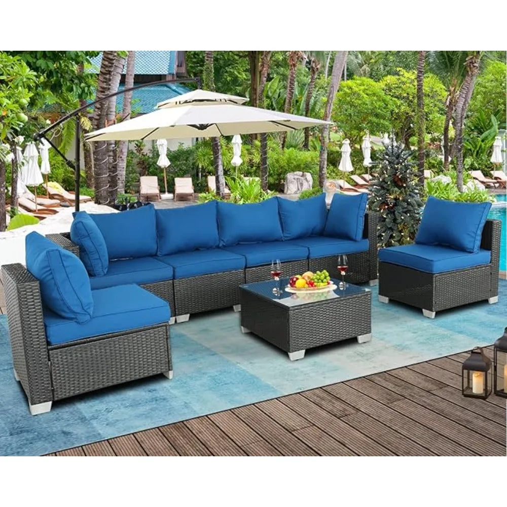 Outdoor Patio Furniture PE Rattan Sectional, Cushions, for Balcony/Lawn