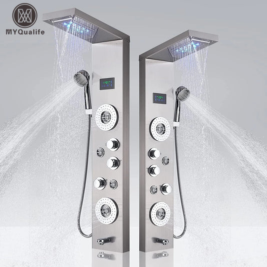 LED Panel Waterfall Rain Digital Display Shower Faucet Set