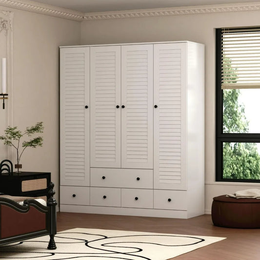 4-Shutter Door Wardrobe Armoire Closet with Shelves and Drawers