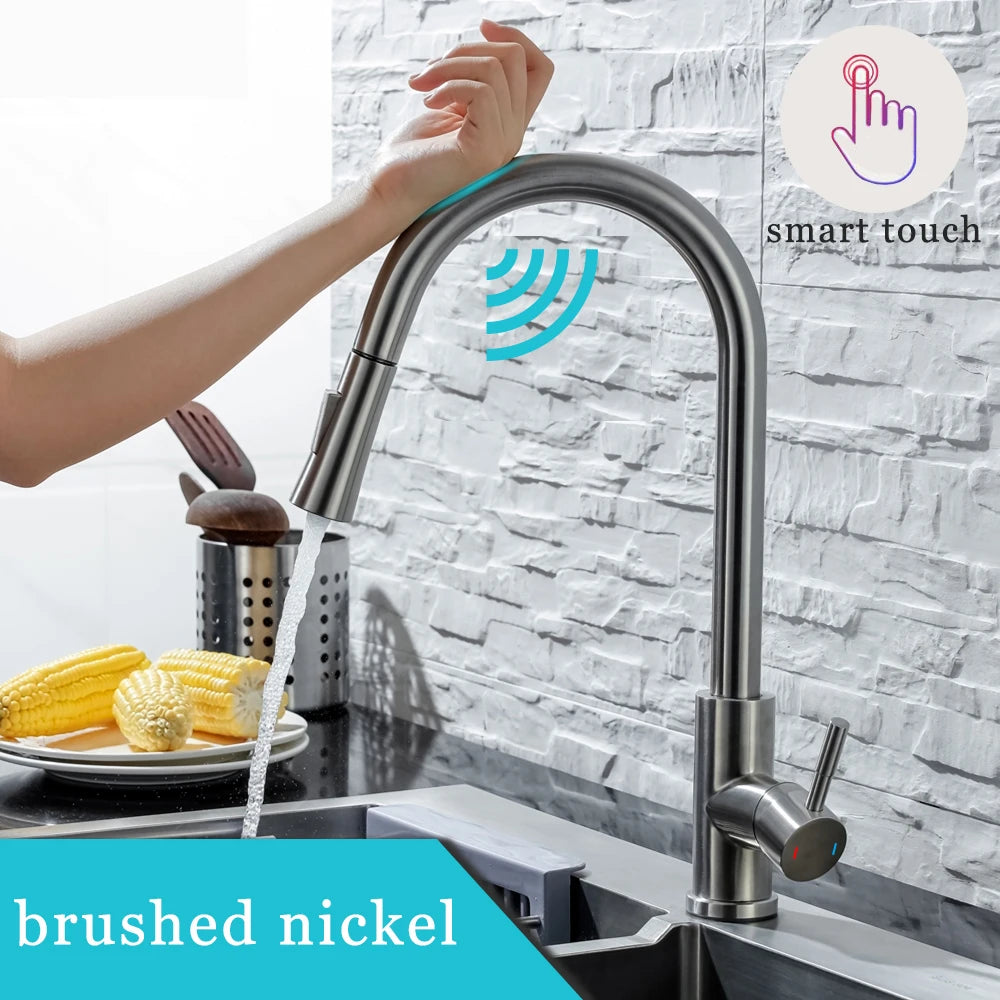 Tap-Touch Control Kitchen Faucet Pull-Out Sensor Stainless Steel