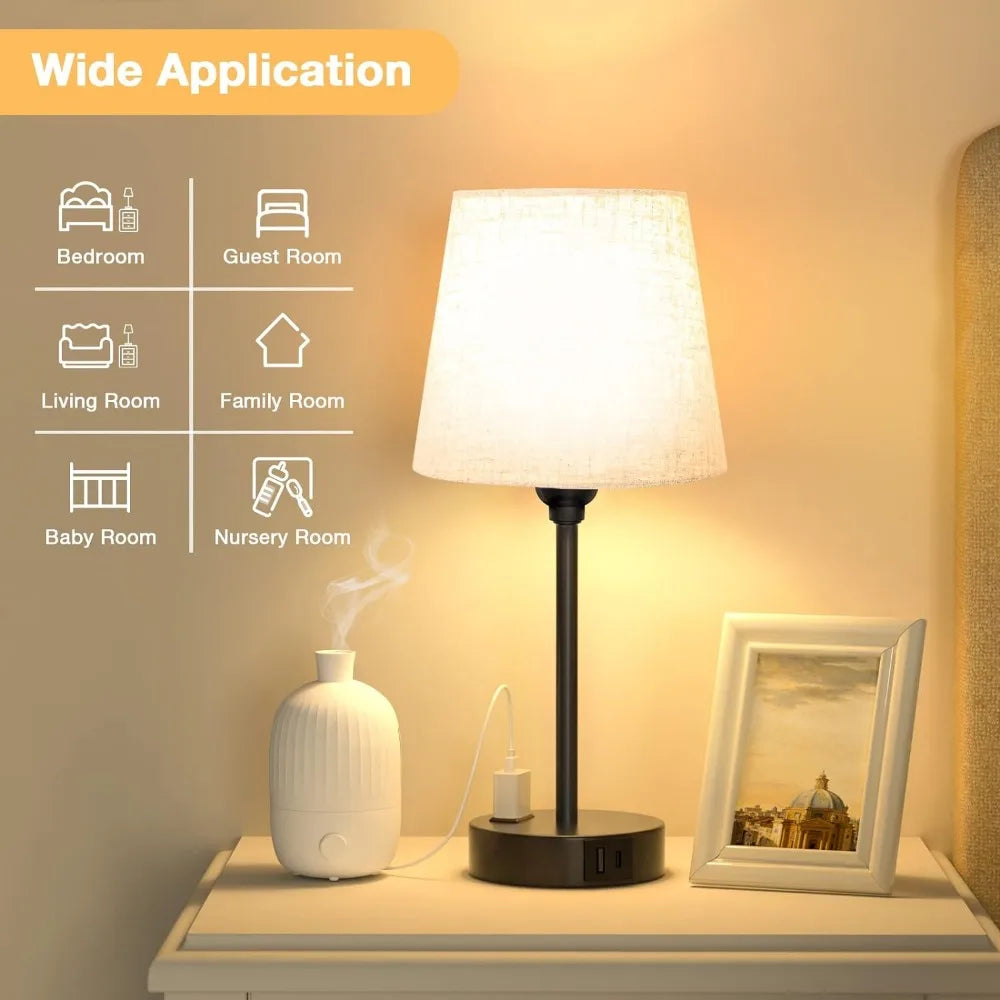 Pair of Dimmable-Touch Nightstand Bedroom Lamps, USB-C, AC outlets