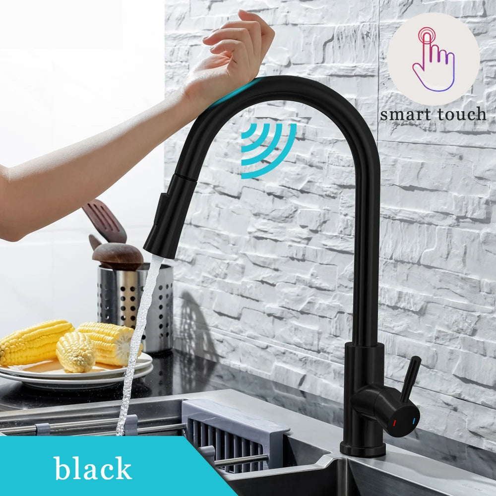 Tap-Touch Control Kitchen Faucet Pull-Out Sensor Stainless Steel