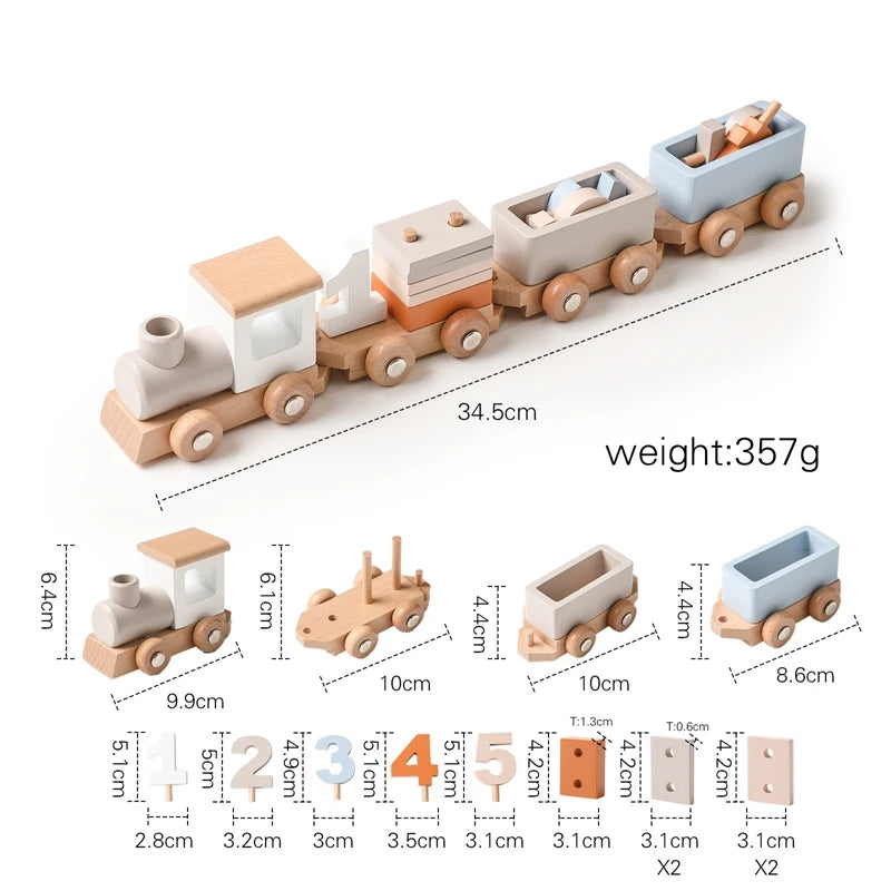 Wooden Birthday Train, Baby Educational Toy Trolley