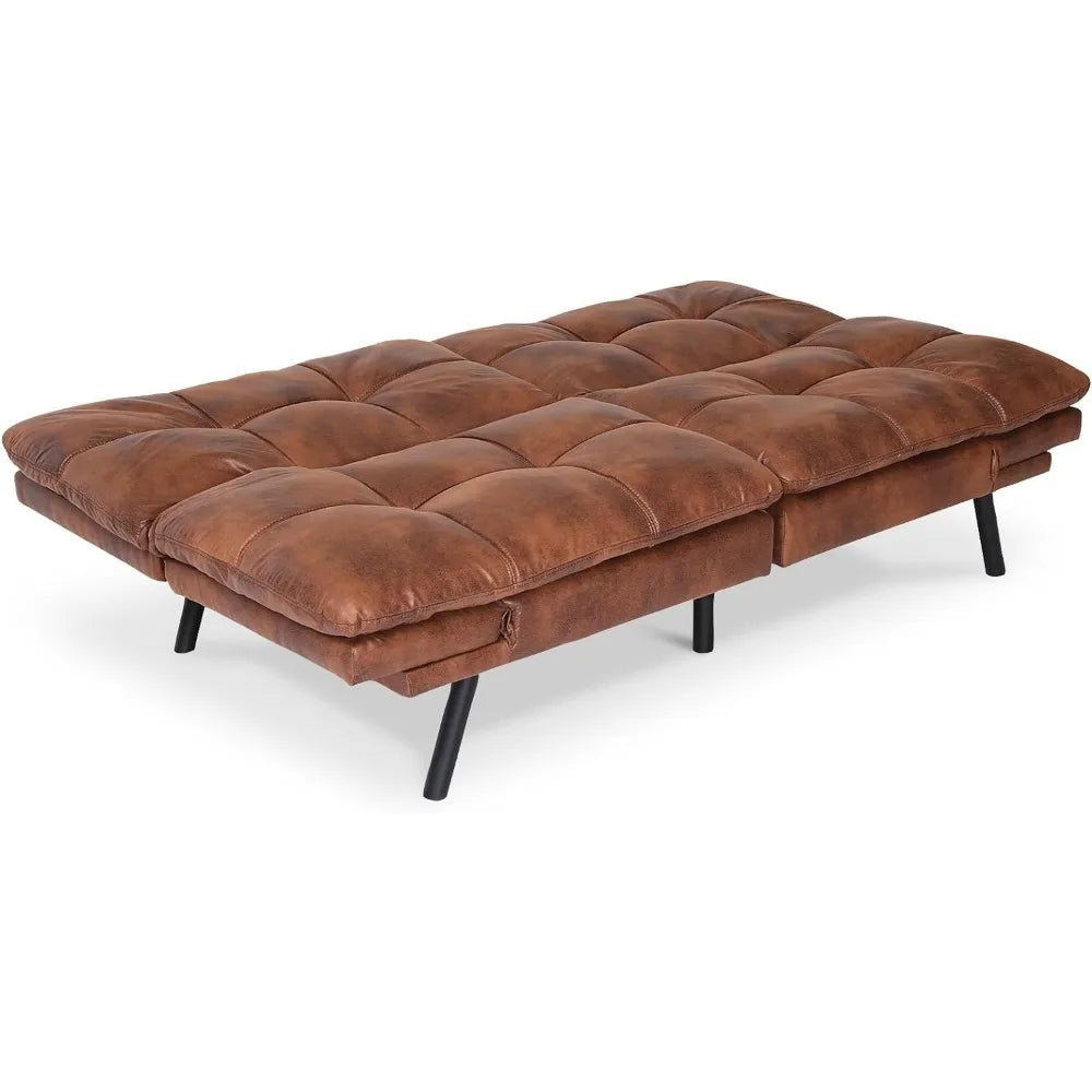 Leather Futon Couch Foldable Bed Loveseat Natural Brown