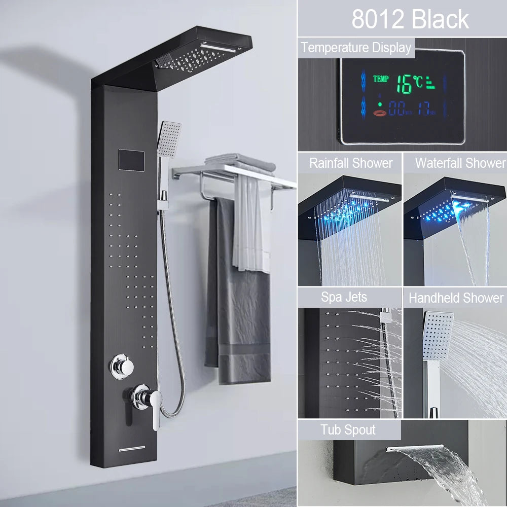 LED Rain Shower Waterfall Digital Display Faucet Set