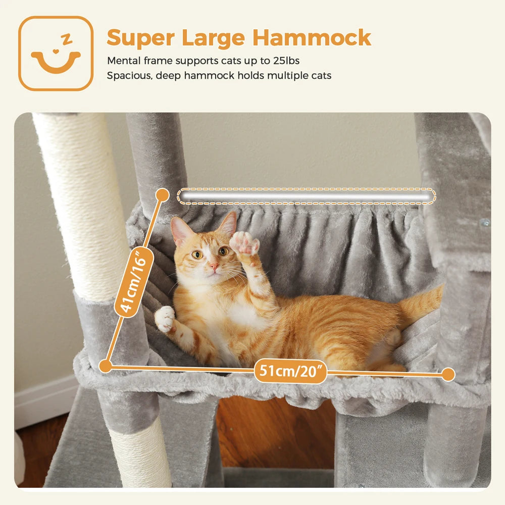 Large Cat-Tower, Hammock, Sisal Scratching Post, Climbing Frame