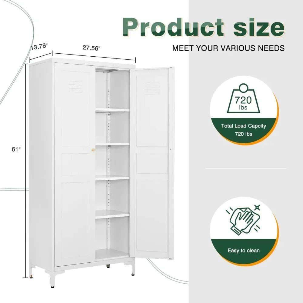 Metal Storage Cabinet, Adjustable Feet, Pantry, Organization, Adjustable Shelves