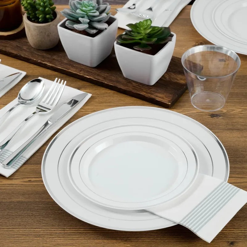 600pcs Dinnerware 100-Guests, Disposable Plates, Cups, tableware