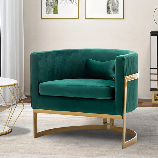 Velvet Upholstered Barrel Accent Chair, Wide Arm, Green