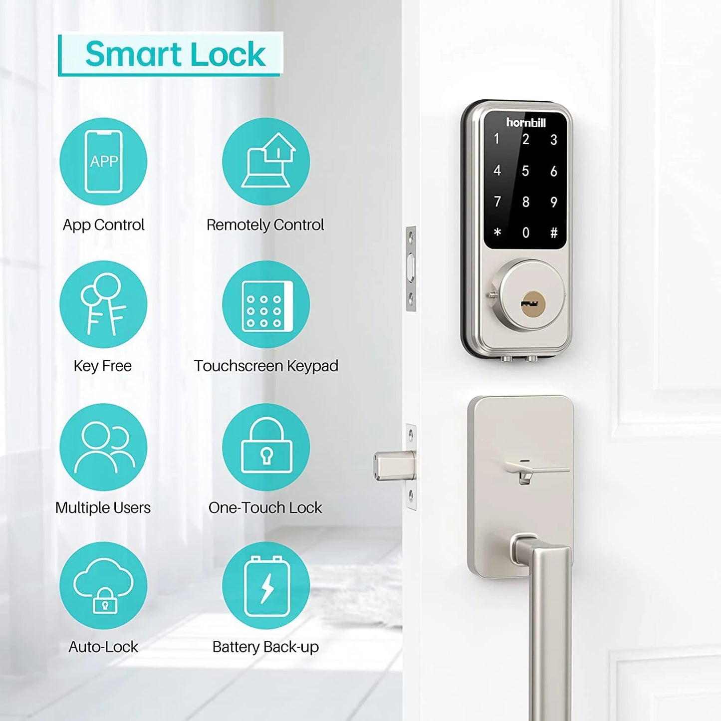 Smart Deadbolt Keyless-Entry Lock Digital-Keypad Bluetooth Security